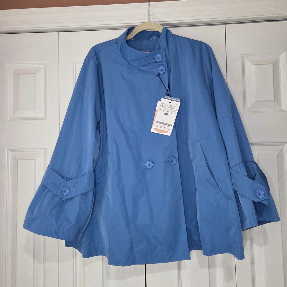 Marina Rinaldi Tania Raincoat Blue 20W (29) NWT $275 Bell Sleeve Swing Jacket
